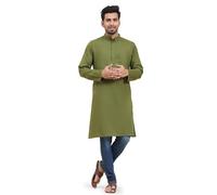 SKAVIJ Men's Kurta Henley Shirt for Yoga Casual Wear Pure Cotton Traditional Ethnic Attire Regular Outfit (3X-Large Olive_Green)