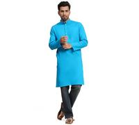 SKAVIJ Men's Kurta Henley Shirt for Yoga Casual Wear Pure Cotton Traditional Ethnic Attire Regular Outfit (3X-Large Turquoise)