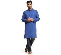 SKAVIJ Men's Kurta Henley Shirt for Yoga Casual Wear Pure Cotton Traditional Ethnic Attire Regular Outfit (Large, Royal Blue)
