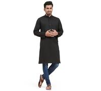 SKAVIJ Men's Kurta Henley Shirt for Yoga Casual Wear Pure Cotton Traditional Ethnic Attire Regular Outfit (Medium, Black)