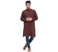 SKAVIJ Men's Kurta Henley Shirt for Yoga Casual Wear Pure Cotton Traditional Ethnic Attire Regular Outfit (XX-Large, Brown)