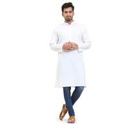 SKAVIJ Men's Kurta Henley Shirt for Yoga Casual Wear Pure Cotton Traditional Ethnic Attire Regular Outfit (XX-Large, White)