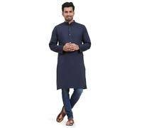 SKAVIJ Men's Kurta Henley Shirt for Yoga Casual Wear Pure Cotton Traditional Ethnic Attire Regular Outfit (3X-Large Blue)