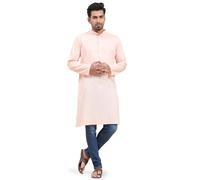 SKAVIJ Men's Kurta Henley Shirt for Yoga Casual Wear Pure Cotton Traditional Ethnic Attire Regular Outfit (3X-Large Pink)
