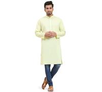 SKAVIJ Men's Kurta Henley Shirt for Yoga Casual Wear Pure Cotton Traditional Ethnic Attire Regular Outfit (3X-Large Lemon)