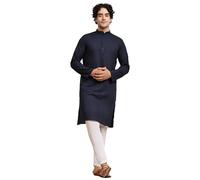 SKAVIJ Men's Kurta Pajama Set Cotton Long Sleeve Evening Yoga Dress Blue M