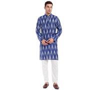 SKAVIJ Men's Pure Cotton Printed Kurta Pajama Set Ikat Design Casual Ethnic Dress (KP118navy_Navy_L)