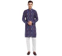 SKAVIJ Men's Pure Cotton Printed Kurta Pajama Set Ikat Design Casual Ethnic Dress (KP119blue_Blue_S)