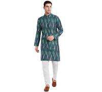 SKAVIJ Men's Pure Cotton Printed Kurta Pajama Set Ikat Design Casual Ethnic Dress (KP119green_Green_XL)