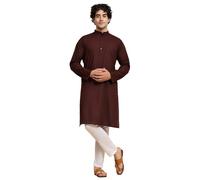 SKAVIJ Men's Pure Cotton Solid Kurta Pajama Set Mandarin Collar Daily Wear Casual Yoga Dress (KP022brown_Brown_XL)