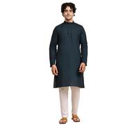 SKAVIJ Men's Pure Cotton Solid Kurta Pajama Set Mandarin Collar Daily Wear Casual Yoga Dress (KP022green_Green_XXL)