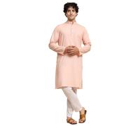SKAVIJ Men's Pure Cotton Solid Kurta Pajama Set Mandarin Collar Daily Wear Casual Yoga Dress (KP022pink_Pink_L)