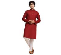 SKAVIJ Men's Pure Cotton Solid Kurta Pajama Set Mandarin Collar Daily Wear Casual Yoga Dress (KP022red_Red_3XL)