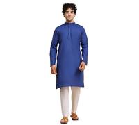 SKAVIJ Men's Pure Cotton Solid Kurta Pajama Set Mandarin Collar Daily Wear Casual Yoga Dress (KP022royalblue_Royal Blue_S)