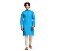 SKAVIJ Men's Pure Cotton Solid Kurta Pajama Set Mandarin Collar Daily Wear Casual Yoga Dress (KP022turquoise_Turquoise_4XL)