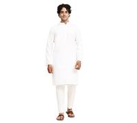 SKAVIJ Men's Pure Cotton Solid Kurta Pajama Set Mandarin Collar Daily Wear Casual Yoga Dress (KP022white_White_XL)