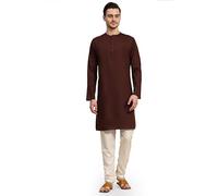 SKAVIJ Men's Pure Cotton Solid Kurta Pajama Set Round Neck Daily Wear Casual Yoga Dress (KP096brown_Brown_XL)