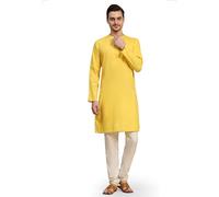 SKAVIJ Men's Pure Cotton Solid Kurta Pajama Set Round Neck Daily Wear Casual Yoga Dress (KP096gold_Gold_S)