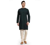 SKAVIJ Men's Pure Cotton Solid Kurta Pajama Set Round Neck Daily Wear Casual Yoga Dress (KP096green_Green_M)
