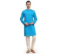 SKAVIJ Men's Pure Cotton Solid Kurta Pajama Set Round Neck Daily Wear Casual Yoga Dress (KP096turquoise_Turquoise_L)