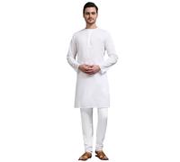 SKAVIJ Men's Pure Cotton Solid Kurta Pajama Set Round Neck Daily Wear Casual Yoga Dress (KP096white_White_XL)