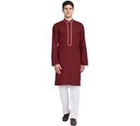 SKAVIJ Men's Pure Cotton Thread Work Kurta Pajama Set Woven Design Festive Party Dress (KP077red_Red_S)