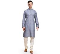 SKAVIJ Men's Viscose Rayon Embroidered Kurta Pajama Set Ethnic Motifs Thread Work Party Dress (KP123grey_Grey_M)