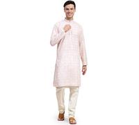 SKAVIJ Men's Viscose Rayon Embroidered Kurta Pajama Set Ethnic Motifs Thread Work Party Dress (KP125orange_Orange_S)