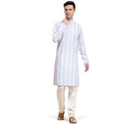 SKAVIJ Men's Viscose Rayon Embroidered Kurta Pajama Set Ethnic Motifs Thread Work Party Dress (KP127blue_Blue_L)