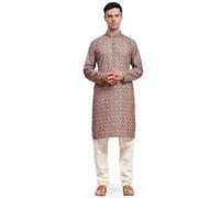 SKAVIJ Men's Viscose Rayon Festive Printed Cotton Kurta Pajama Set | Traditional Ethnic Wear for Men | Perfect for Diwali, Wedding & Festive Celebrations Red_Small
