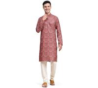 SKAVIJ Men's Viscose Rayon Festive Printed Cotton Kurta Pajama Set | Traditional Ethnic Wear for Men | Perfect for Diwali, Wedding & Festive Celebrations Maroon_X, XL