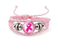 Skaworth Designs Breast Cancer Awareness Bracelet - Leather Colored Bracelet, Show Your Strength And Unity For All Women, Adjustable, Leather, Onyx