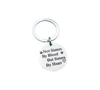 Skcess Engraved Keychain Stainless Steel, Silver Initial Keyrings Keychain Round Not Sisters,By Blood Anniversary Memorial Gift