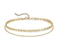 Skcess Gold Womens Anklet Double-layer Chain Ankle Bracelets for Women Adjustable Stainless steel Summer Jewelry, 30CM