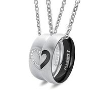 Skcess His and Hers Necklaces for Couples，Valentines Necklace I Love You Engraved Ring Necklace for Women for Him