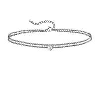 Skcess Initial Anklet 9 Carat 373 White Gold, Double-layer Chain with Heart Letters I Summer Anklet Non Tarnish Delicate Chain Anklets for Women 9K Gold Summer Beach Foot Jewelry, 30CM