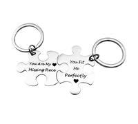 Skcess Initial Keyrings Stainless Steel, Silver Small Keychain Puzzle You Are My Missing Piece Anniversary Memorial Gift