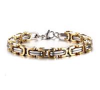 Skcess Mens Bracelets Beads Silver Gold, Link Bracelets Square Byzantine Bracelet Stainless Steel Mens Bracelet 21cm6mm