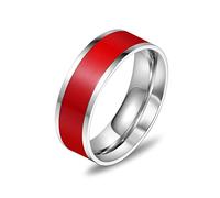 Skcess Men's Stainless Steel Wedding Bands, Silver Promise Ring Band Red Enamel Wide 7MM Engagement Ring Size R 1/2