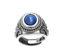 Skcess Ring Genuine Sterling Silver 17MM Signet Octopus Agate Oval