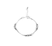 Skcess Silber Indian Anklets for Women Double-layer Chain with Pearl Charm Anklet Handmade Copper Summer Jewelry, 25CM