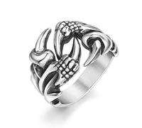 Skcess Stainless Steel Wedding Ring Men, Silver Punk Rings Gothic Dragon Claw Wide 15.2MM Promise Ring Vintage Size T 1/2