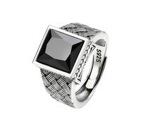 Skcess Stamped Sterling Silver Ring 15MM Signet Braided Onyx Rings for Men