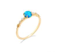 Skcess Women's 14K Gold Au585 Simple Wedding Ring 6-Prong Opal, Size K 1/2