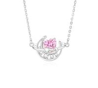 Skcess Women's 14K White Gold Moon Star Necklace Lab Created Sapphire Pendant, 45cm