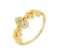 Skcess Women's Flower Vine Gold 18K Wedding Band Ring Peridot, Size O 1/2