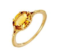 Skcess Women's Gold Au375 Solitaire Simple Wedding Ring Citrine, Size M 1/2