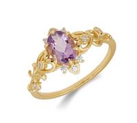 Skcess Women's Heart Vine Gold 585 14K Wedding Band Amethyst, Size S 1/2