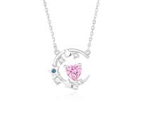 Skcess Women's PT950 Platinum Moon Star Necklace Lab Created Sapphire Pendant, 45cm