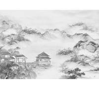 skdhlifpj Photography Wallpaper Black-and-White Mountain Ranges 150cmx105cm 3D Mural Chinese Ink-Wash Line-Drawn Landscape Scenery Kids Living Room Bedroom Wallpaper